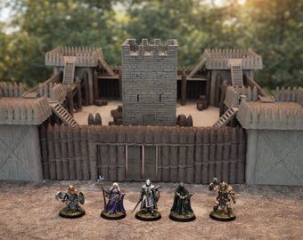 Modular Fort Terrain System | Medieval Palisade Walls, Gatehouse & Towers | 28–32mm RPG Wargaming Terrain