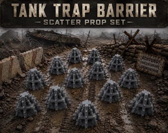 Spiked Tank Trap Barrier Scatter Terrain Set | 28mm/32mm Sci-Fi Battlefield Props | Set #1