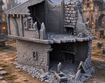Ruined Medieval House Terrain | 28mm 32mm Fantasy RPG & Wargaming Scenery | Briarwood House Ruin 2