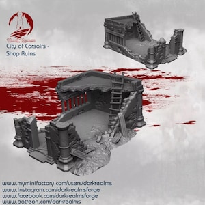 Dark Realms Corsairs Shop Ruin| 3D-Printed Terrain for 28-32mm RPGs & Wargames like DnD and Pathfinder | Print-To-Order