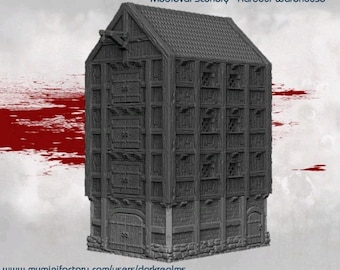 Dark Realms Medieval Harbor Warehouse | 3D-Printed Terrain for 28-32mm RPGs & Wargames like DnD and Pathfinder | Print-To-Order