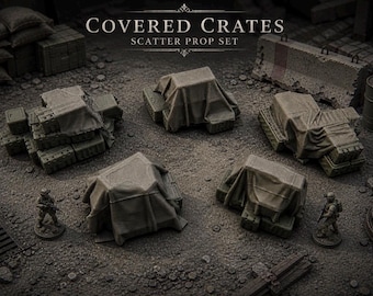 Modern Military Covered Crates (5pcs) | 28–32mm Scatter Terrain for Wargaming & Tabletop