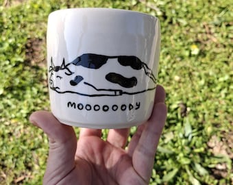 Handmade Ceramic Mug with Moody Cow Design | Cute & Funny Cow Mug | Perfect Gift for Cow Lovers | Unique Coffee Mug | Fun Animal Mug