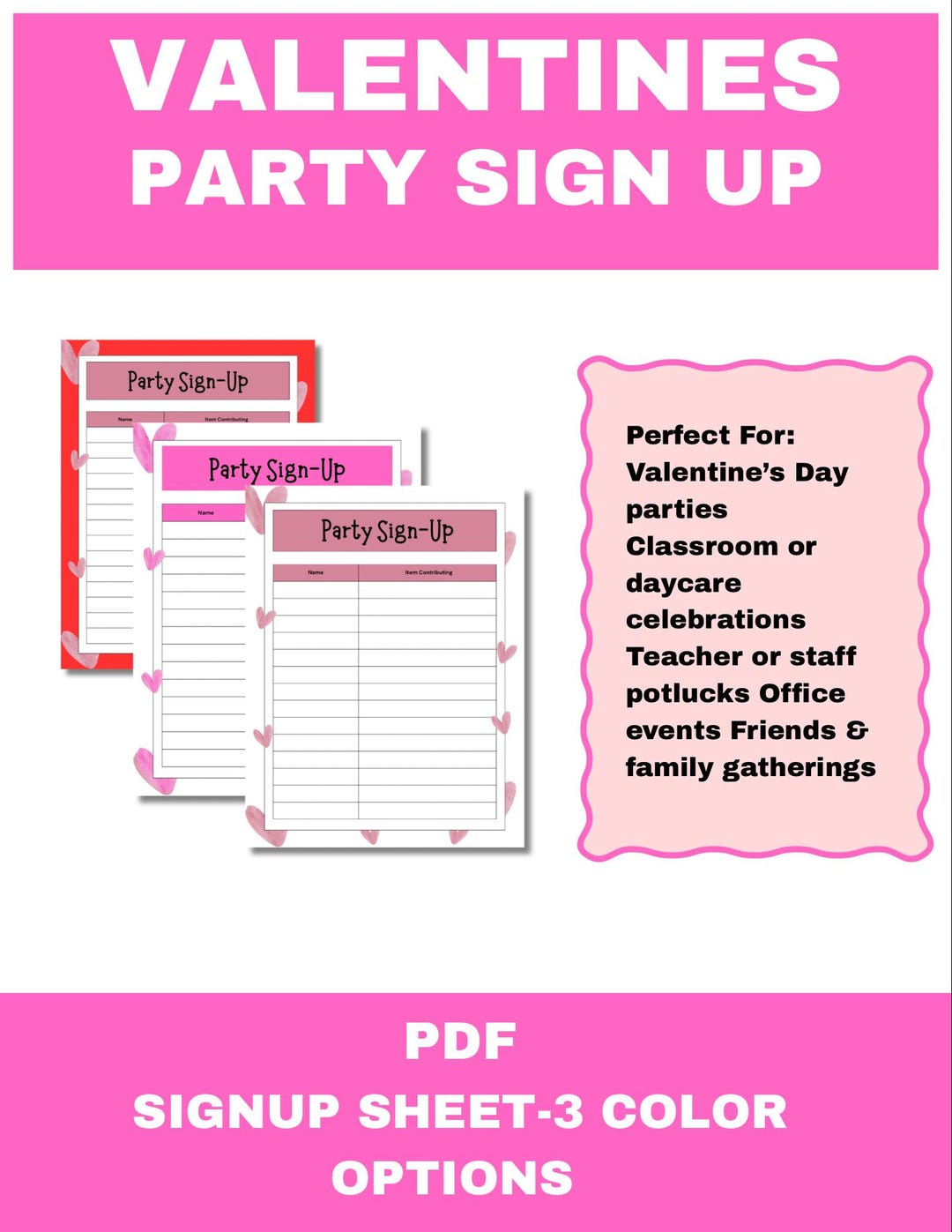 Valentine’s Day Party Sign up Sheet | Valentine Party Food Signup | PDF ...