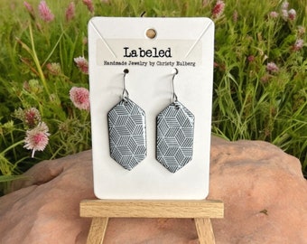Geometric Cube Dangle Earrings: Handmade Polymer Clay, Silver Wire
