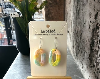 Rainbow Pastel Handmade Dangle Earrings-Gold or Silver-Lightweight Clay Earrings. Multiple styles!