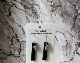 Black Bar Dangle Handmade Jewelry Earrings-Hypoallergenic Clay Earrings-Dangle Earrings
