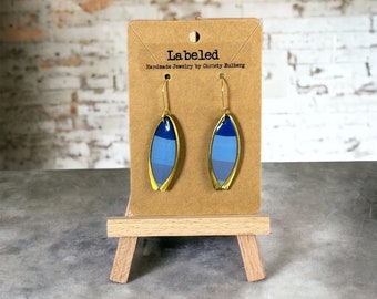 Color block Blue Dangle Handmade Jewelry Earrings-Hypoallergenic Clay Earrings-Polymer Clay Earrings