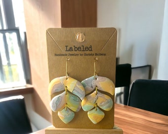 Rainbow Pastel Dangle Earrings-Gold or Silver-Handmade Lightweight Clay Earrings. Multiple styles!