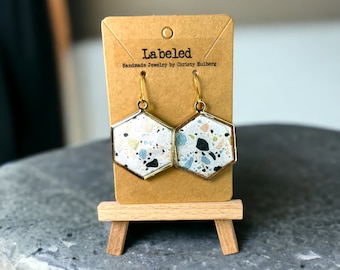 Colorful Terrazzo Design Handmade Dangle Earrings Gold Drop Lightweight Clay Earrings