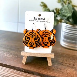 Orange & Black Tigers Earrings-Ohio Shape-Fan Earrings for Loveland, OH-Cincinnati Bengals-Orange Black Earrings-Handmade Jewelry Earrings