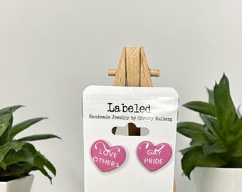 Pride Heart Stud Earrings- Silver-Handmade Lightweight Clay Earrings. Multiple styles & Customization available!