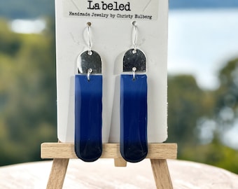Ombre Blue Dangle Handmade Jewelry Earrings-Hypoallergenic Clay Earrings-Polymer Clay Earrings