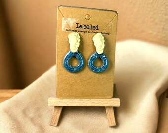 Handmade Turquoise Opal Dangle Earrings: Lightweight Clay Teardrop with Nickel-free gold post pierced earring-handmade