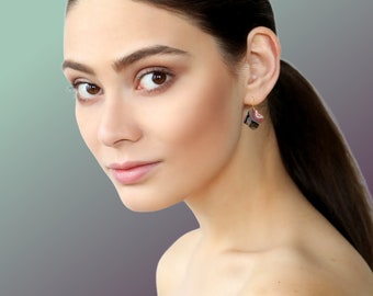 Pink Colorful Geode Agate-Moroccan Shape-Dangle Handmade Earrings-Hypoallergenic Clay Earrings