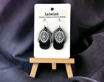 Black Cubic Zirconia Sliver or Gold Handmade Dangle Earrings- Cubic Zirconia Drop with Handmade Clay Earrings-Lightweight Design
