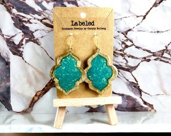 Opal & Gold Handmade Dangle Earrings-Moroccan Lightweight Clay Earrings