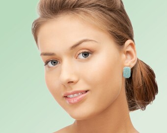 Handmade Stud Earrings-Aqua Opal Lightweight Clay Earrings-Handmade gift