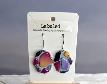 Handmade Terrazzo Clay Dangle Earrings: Gold or Silver