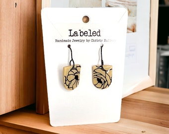 Handmade Tan Clay Dangle Earrings: Flower Guuuurl Design