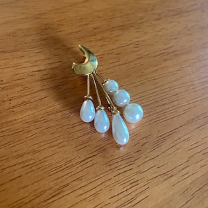 Gold Tone and Faux Pearl Brooch