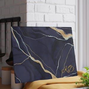 Navy Marble Glass Cutting Board: Elegant Kitchen Decor