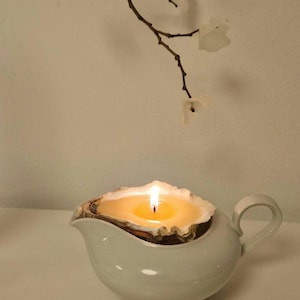Handmade Oyster Shell Candle | Coastal Table Decor | Wedding & Ambient Light | Eco Friendly Gift
