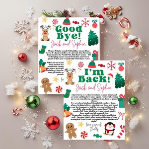Cartas de elfo en el estante / Carta de llegada de elfo, Carta de salida de elfo, Hola elfo, Adiós elfo, Elfo navideño en el estante, Plantilla Canva