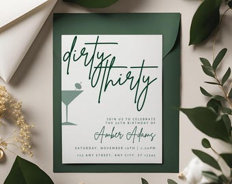 Dirty Thirty Birthday Invitation: Martini Theme, Editable Canva Template (Digital Download)