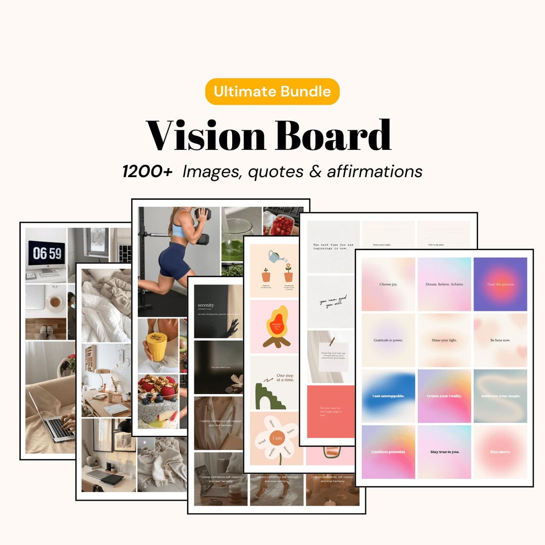 Vision Board Images Kit Bundle 1200+ Affirmations Quotes Mindfulness ...
