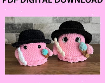 Virkmönster för Low Sew Coquette Ghostie. PDF digital nedladdning. Sött Ghost Amigurumi virkmönster.