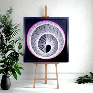 Handmade  Spiral String Art with Pink Border – Framed Wall Decor