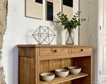 Vintage Fir Wood Console Table, Rustic Sideboard Buffet, Narrow Entryway Cabinet, Restored Wooden Hallway Console