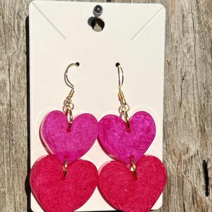 Red and Fuchsia Double Heart Resin Earrings