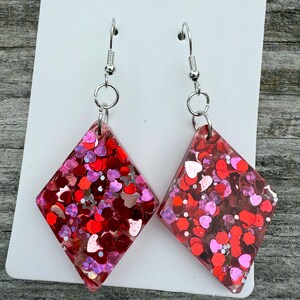 Red Resin Earrings with Hearts