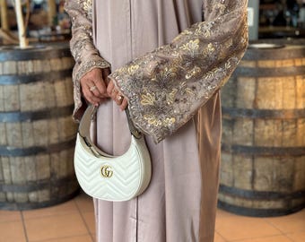 Luxury Abaya 4-Piece Set | Embroidered Kaftan Dress with Beaded Sleeves, Modest Islamic Party Wear