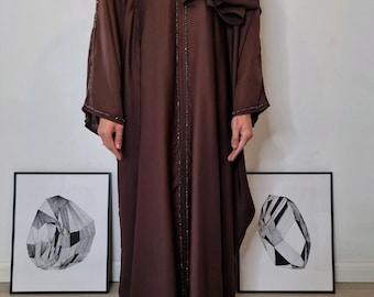 Elegant Beaded Batwing Abaya with Inner Belt | Modest Dress & Hijab, Butterfly Kaftan Eid Outfit