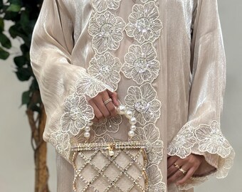 Serene Open Abaya - Luxury Handwork Lace Embroidery