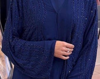 Bella Abaya - Handcrafted Double Chiffon Open Abaya with Beadwork Embellishment Elegant Eid Dress