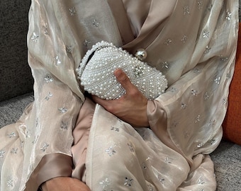 Luxury Organza Abaya with Satin Slip | Handcrafted Open Front Kaftan For Eid