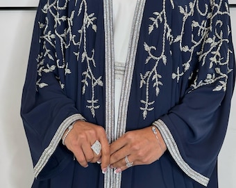 PureAbayas Jawaria Abaya - Luxury 4 Piece Abaya Set Handcrafted Open Heavy