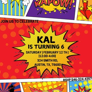 Superhero birthday, marvel, DC, hero invitation