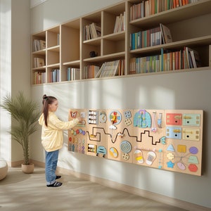 Interactive activity wall panels for public installation. Wooden sensory wall play panels for kids