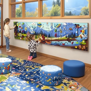 Playroom wall decor Mountains Sensory Wall Panel, interactive activity board designed for Kids and Decor