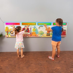 Activity wall LED panels for kids waiting rooms in pediatrics, dentistry, elementary school, library Montessori furniture