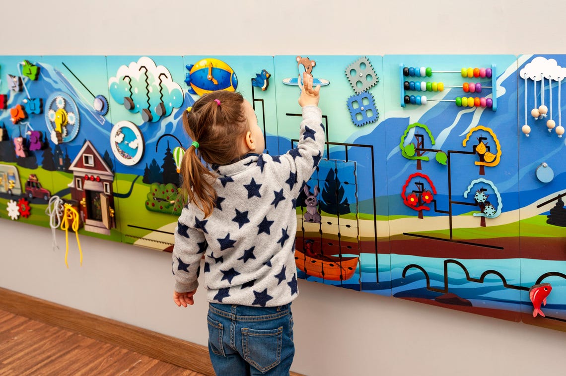 Playroom Wall Decor Mountains Sensory Wall Panel, Interactive Activity ...