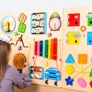 Montessori Sensory wall panels with xylophone - Musical Activity board for kids fine motor and sensory play Large Learning Activity Center