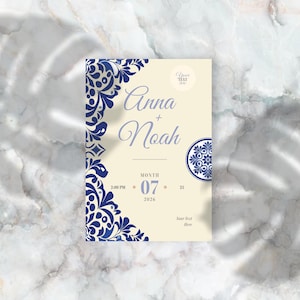 Royal Blue Talavera Folded Wedding Invitation Template