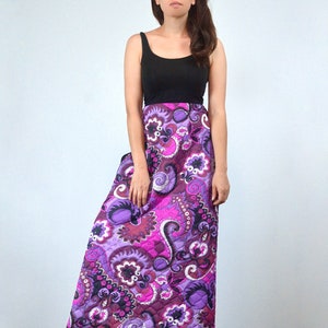 1960s 70s Quilted Maxi Skirt, M Vintage Psychedelic Retro Purple & Pink Long Skirt image 1