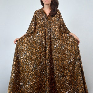 Vintage 70s Leopard Dress, Animal Print Trapeze Tent Dress with Pockets image 1